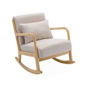 Rocking chair design tissu beige et bois - lorens rocking