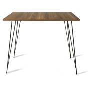 Table à manger carrée bois marron et pieds en forme d'épingles acier noir Kizone 90cm