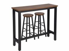 Table de bar + lot de 2 tabourets de bar en mdf et métal-design industriel-120x40x100cm-hêtre foncé