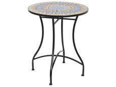 Table de jardin ronde en fer noir et pierre multicolore - diamètre 60 x hauteur 72 cm