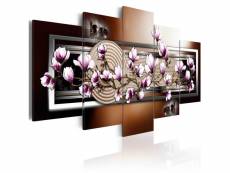 Tableau sur toile en 5 panneaux décoration murale image imprimée cadre en bois à suspendre jardin zen et magnolia 100x50 cm 11_0005430
