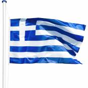 Tectake - Mât avec drapeau - mât, porte drapeau, support drapeau - Grèce