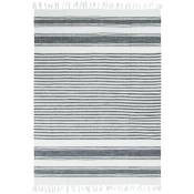 Thedecofactory - terra cotton lignes - Tapis 100% coton lignes gris-blanc 190x290 - Gris blanc