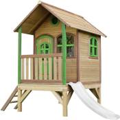 Tom Maison Enfant avec Toboggan Blanc Aire de Jeux pour l'extérieur en Marron & Vert Maisonnette / Cabane de Jeu en Bois fsc - Marron - AXI