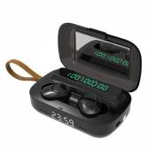 Ecouteurs 5.1 miroir de maquillage de lampe de poche d'affichage de temps de puissance 3D Bluetooth, Sans Fil - Noir