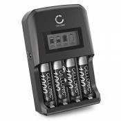 CELLONIC® Chargeur de Piles + 4X Batterie Rechargeable