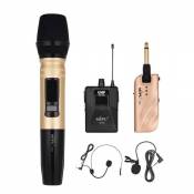 Muslady Système de microphones sans fil UHF double canal professionnels avec 1 récepteur + 1 émetteur de poche + 1 micro Lavalier + 1 micro-casque + 1