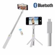 EdorReco Perche Selfie Trépied Extensible avec Télécommande pour Smartphones 3 en 1 Extensible Poche Selfie Stick - blanc