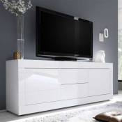 Meuble TV 2 portes 2 tiroirs Blanc laqué brillant - MATERA