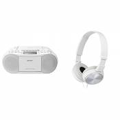 Sony Lecteur CD/Cassette/Radio Portable Blanc & MDR-ZX310W