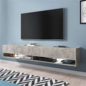Meuble TV / Meuble de salon - WANDER - 180 cm - avec LED - béton - 2 niches ouvertes - forme minimaliste