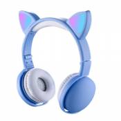 Écouteur Bluetooth Oreille De Chat Rechargeable Led Light Pliable Réglable - Bleu