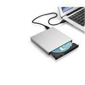 Shot Lecteur/Graveur CD-DVD-RW USB pour Mac et PC Branchement Portable Externe (ARGENT)