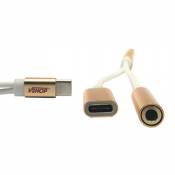 VSHOP® 2 en 1 type C vers adaptateur prise jack pour casque audio 3,5 mm avec chargeur, USB C câble audio pour Motorola Moto Z Series, XPS13, Leeco le