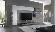 Ensemble meuble TV blanc laqué et chêne avec éclairage