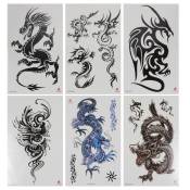 6 pcs tatouages ​​de dragon Tatouages ​​amovibles