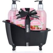 BRUBAKER Cosmetics - Coffret de bain - Fraise/Noix de coco - 8 Pièces - Baignoire décorative - Noir/Rose - Idée cadeau