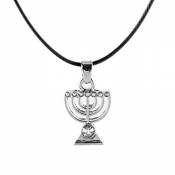 Collier BLANC avec pendentif MENORAH Bijoux Judaïque