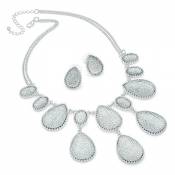 Silver Colour Bead 40cm Chain Necklace & 2cm Earring