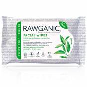 RAWGANIC Lingettes Démaquillantes Bio | Visage, Yeux, Lèvres | Coton Bio Biodégradable | Aloe Vera Thé Vert | Sans parfum (Paquet de 25 lingettes)
