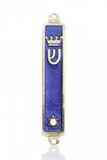 Gold plated Mezuzah Mezuza Blue Case 7cm-2.7" Judaica