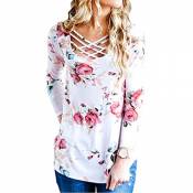 Toamen Femmes T-shirt, imprimé floral à manches longues