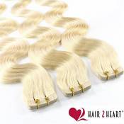 Hair2Heart 20 x 2.5g Extensions bande adhésives - 50cm, #60 Blonde platine, ondulé