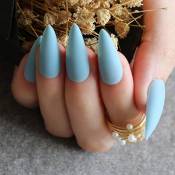 CLOAAE Sky blue high heels art matte fake nails transparent